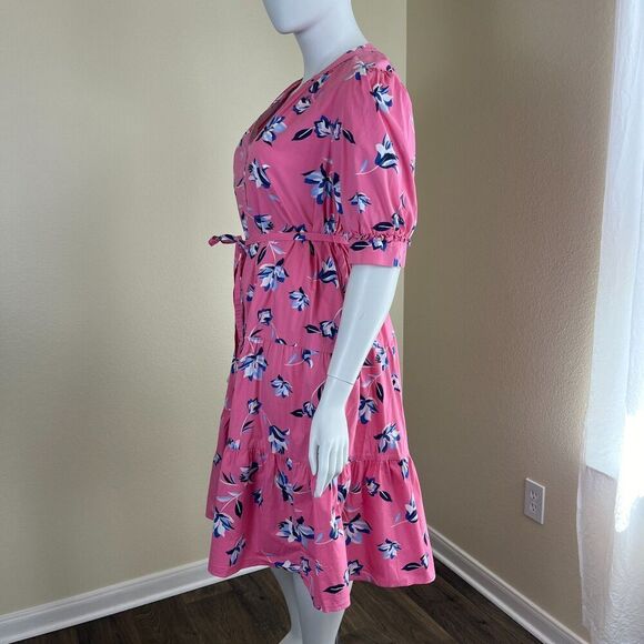 Draper James Women's Size 2X Pink Floral Button Front Tiered Midi Dress Preppy - Picture 10 of 14